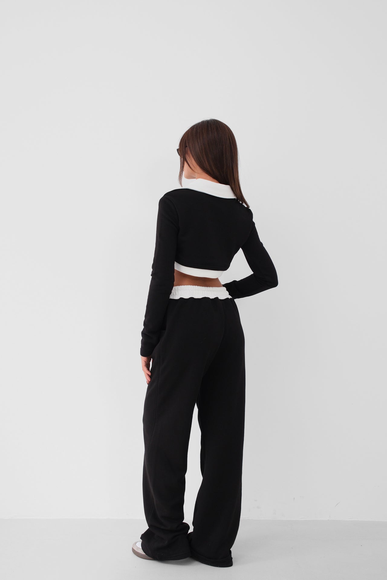 Elastic Waist Contrast Detail Black Sweatpants