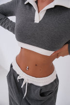 Elastic Waist Contrast Detail Gray Sweatpants