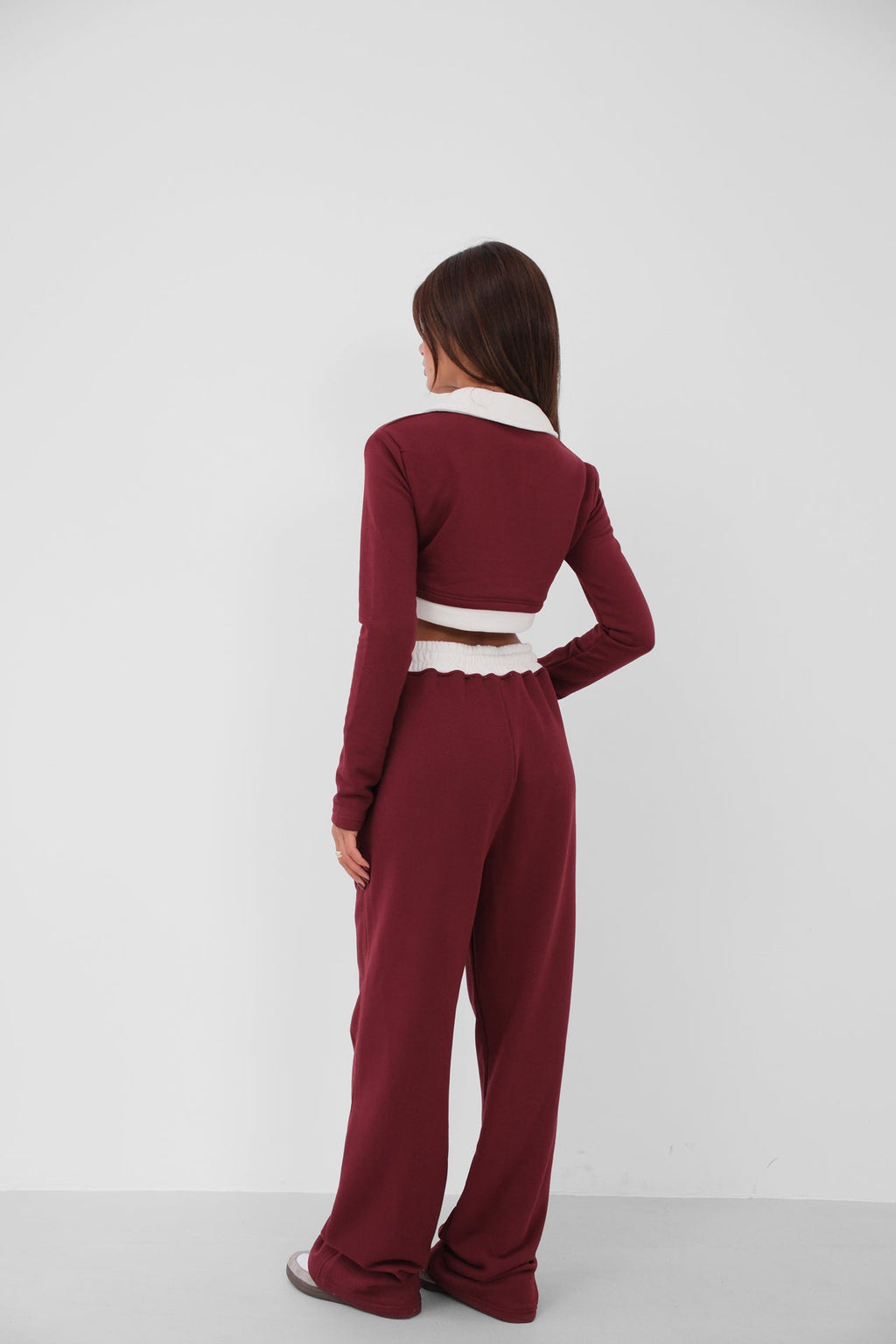 Elastic Waist Contrast Detail Burgundy Sweatpants