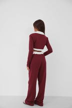 Elastic Waist Contrast Detail Burgundy Sweatpants