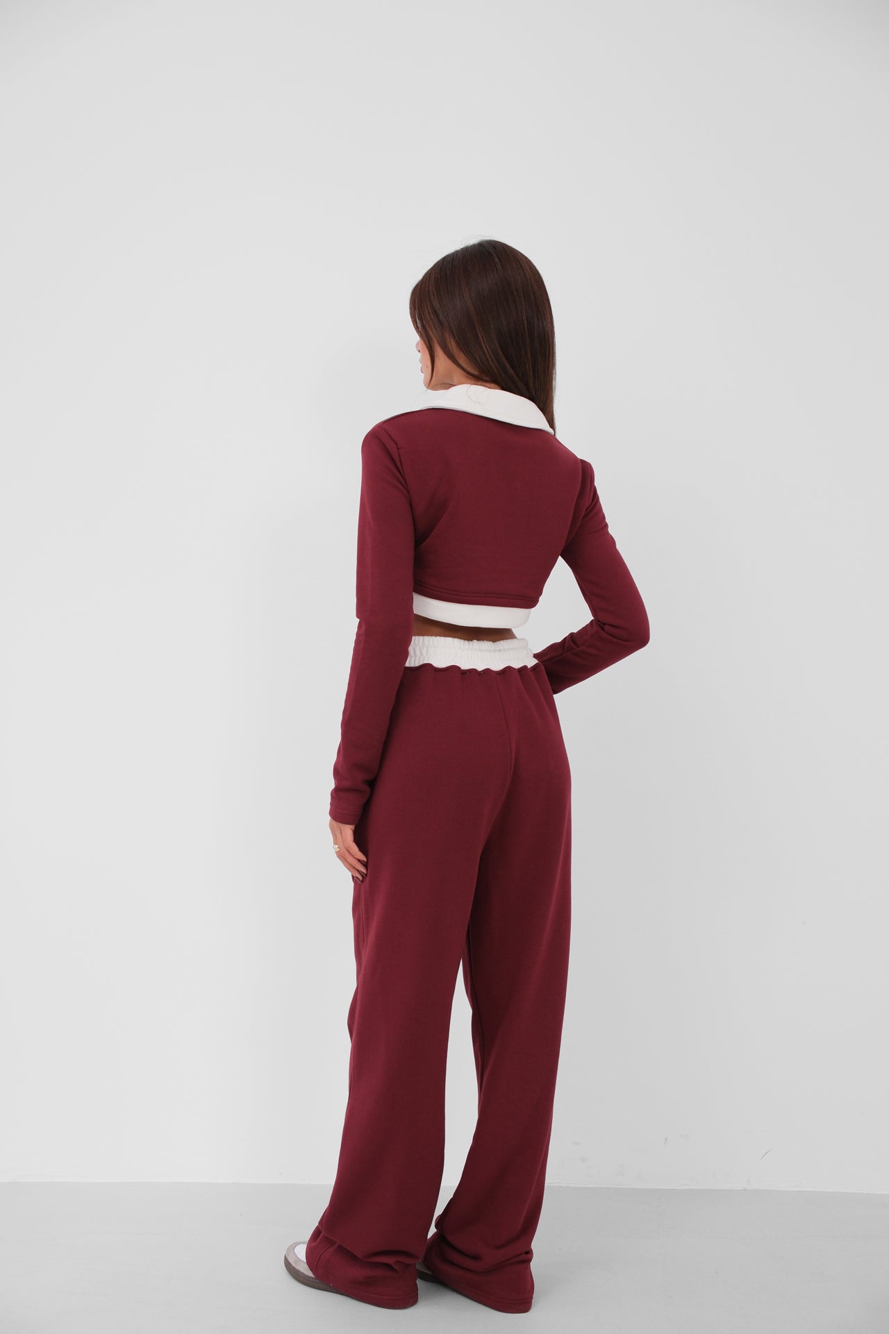 Elastic Waist Contrast Detail Burgundy Sweatpants