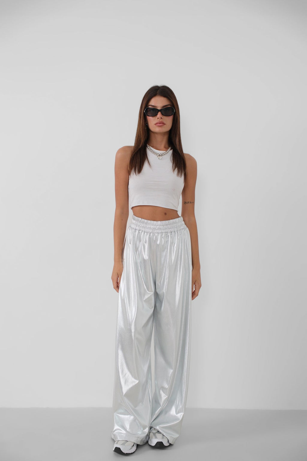 Elastic Waist Silver Pants