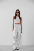 Elastic Waist Silver Pants