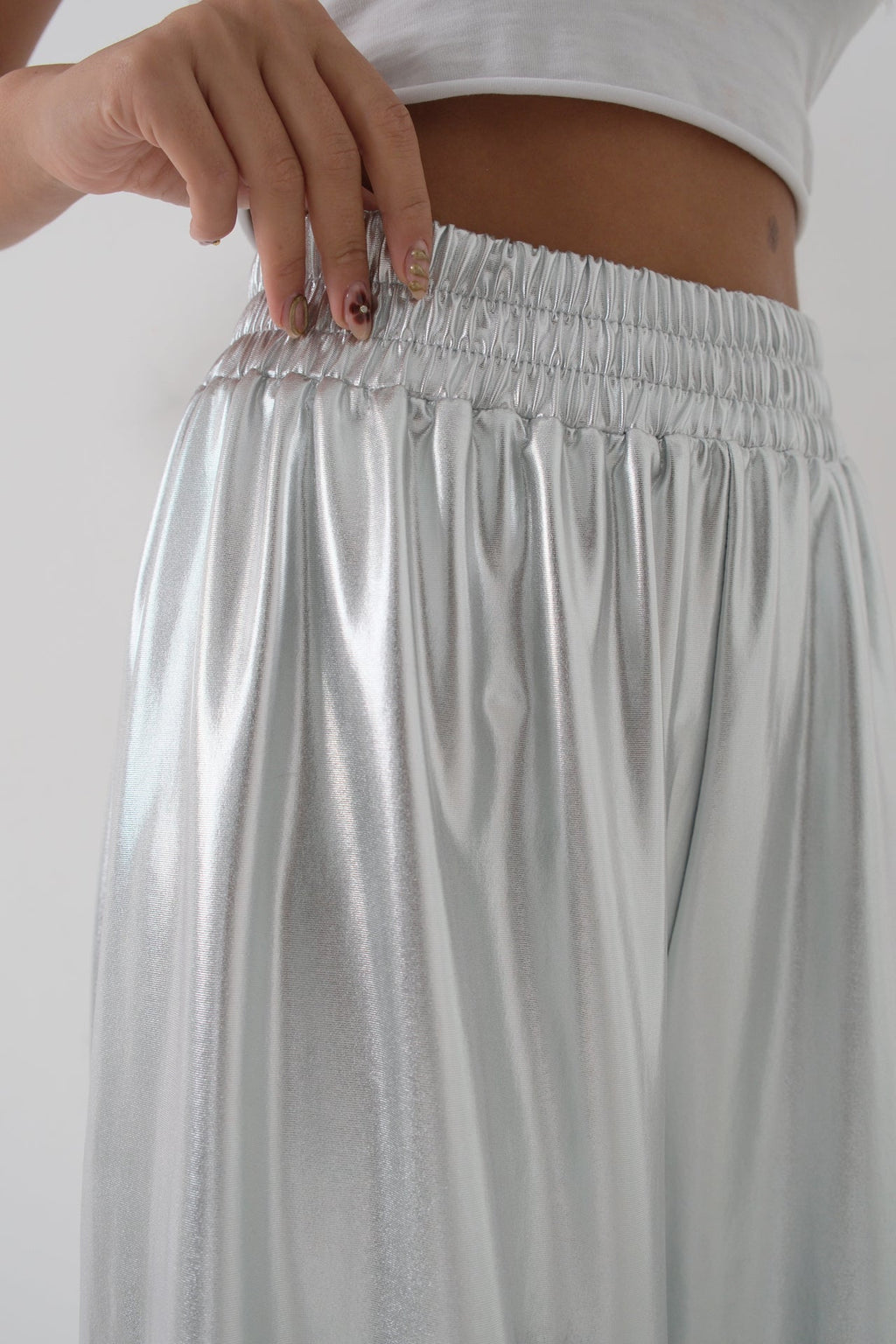 Elastic Waist Silver Pants