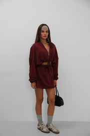 Elastic Waist Mini Burgundy Skirt