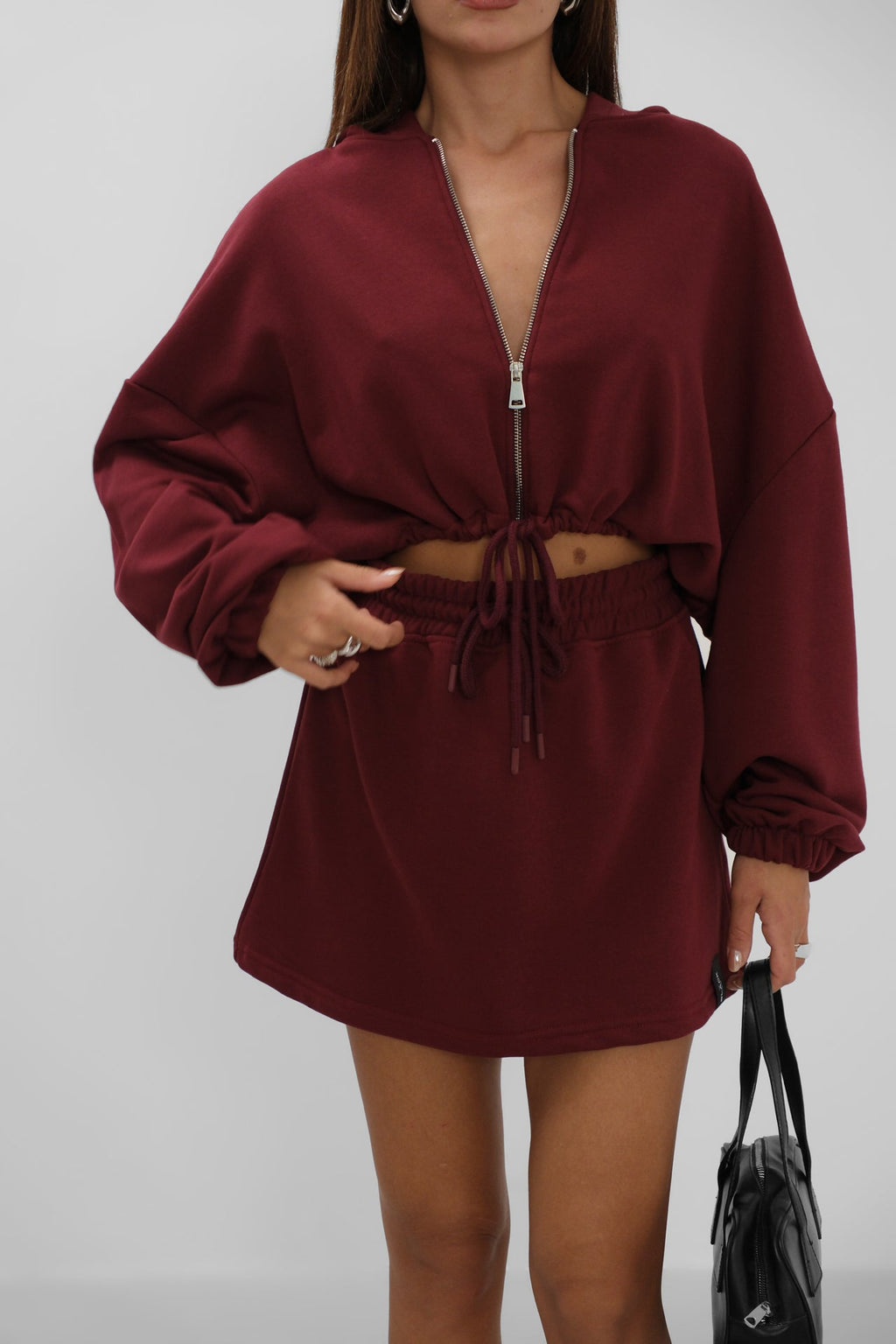 Elastic Waist Mini Burgundy Skirt