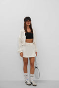 Elastic Waist Mini Ecru Skirt