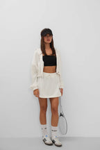 Elastic Waist Mini Ecru Skirt