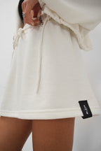 Elastic Waist Mini Ecru Skirt