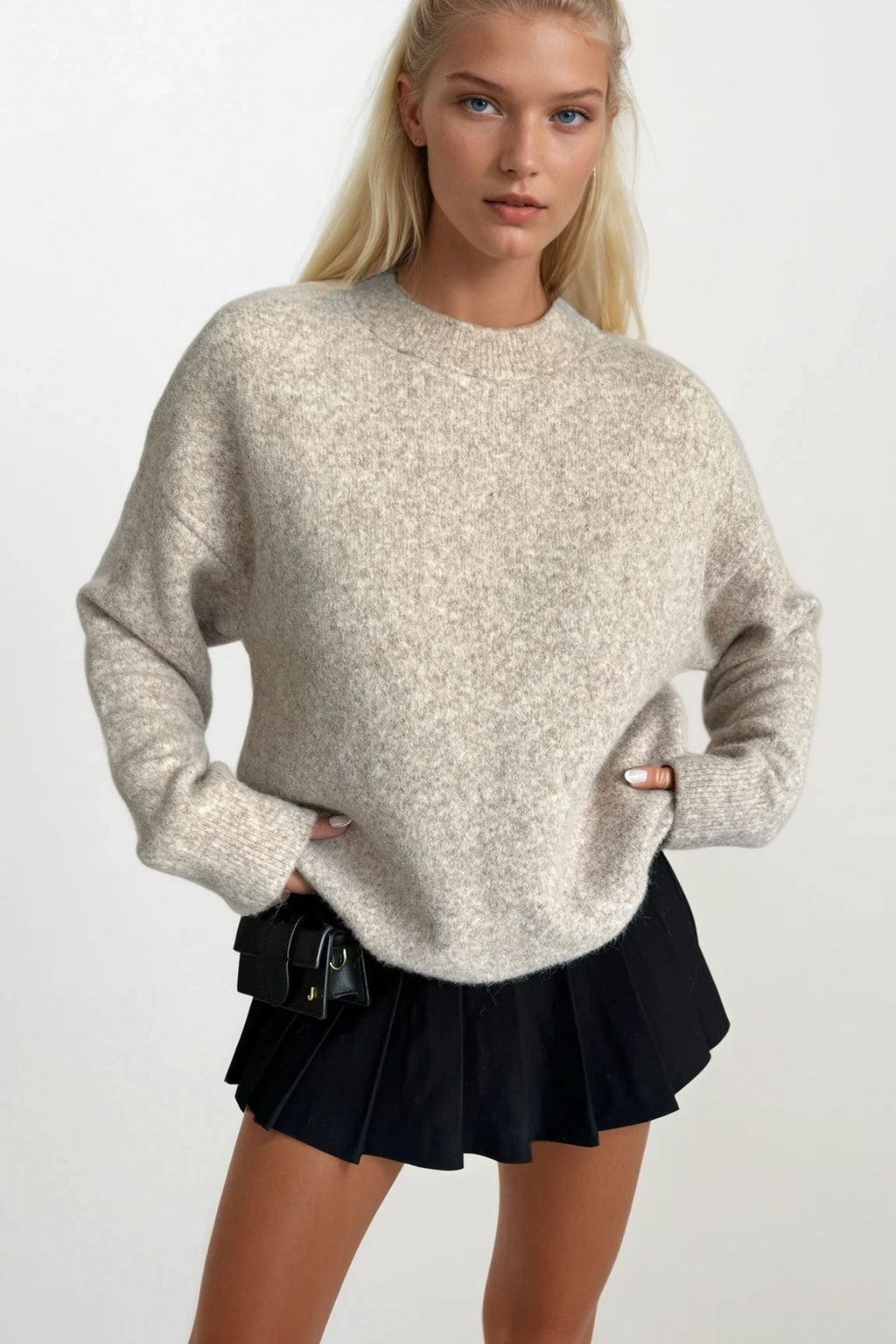 Crew Neck Basic Stone Sweater