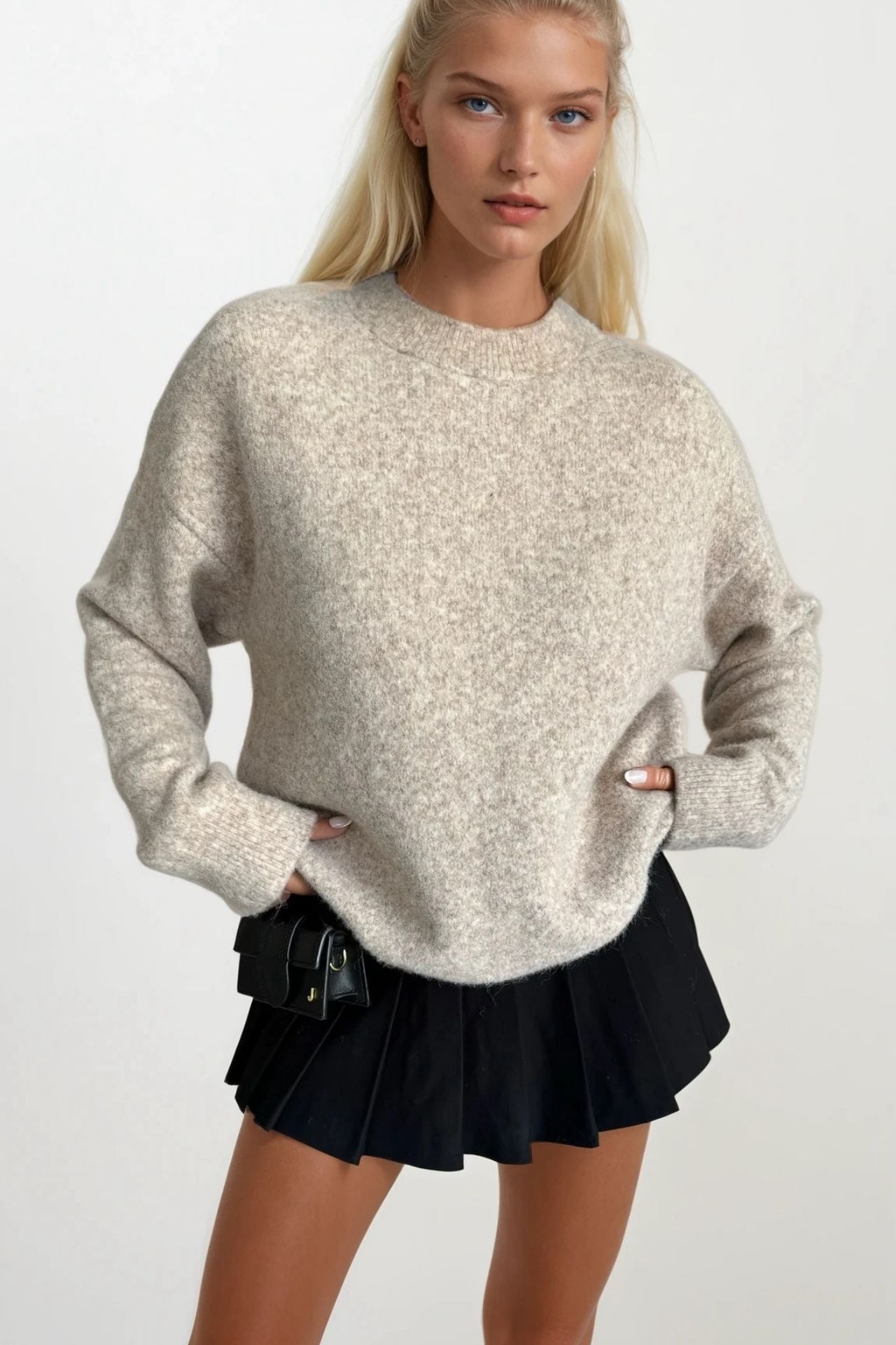Crew Neck Basic Stone Sweater