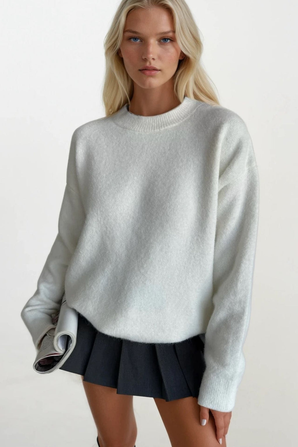Crew Neck Basic Ecru Sweater