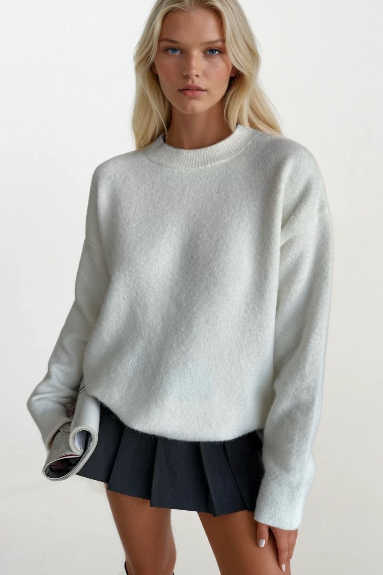 Crew Neck Basic Ecru Sweater
