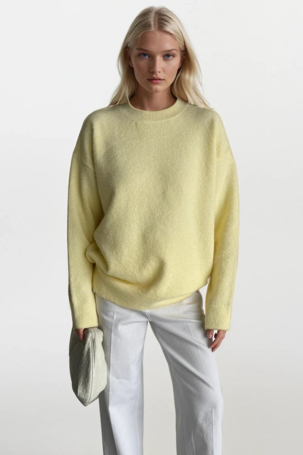 Crew Neck Basic Yellow Sweater