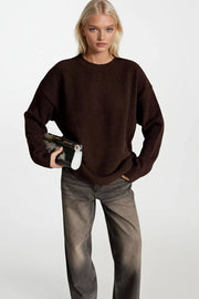 Crew Neck Textured Basic Brown Kazak