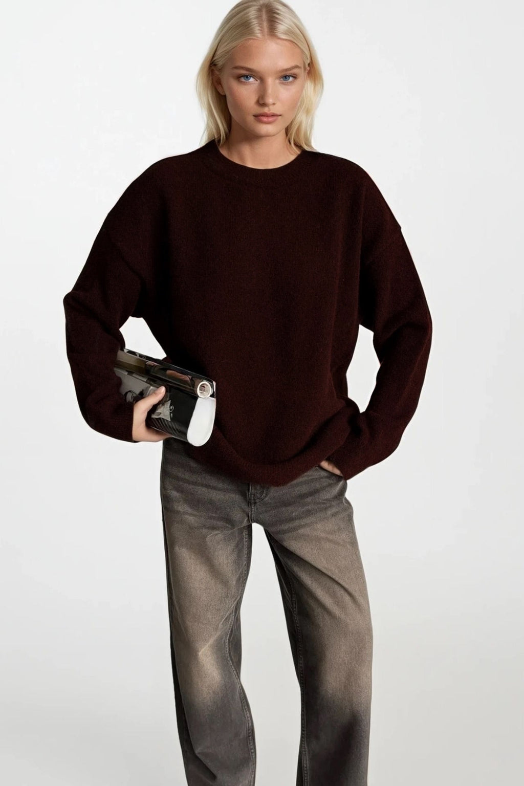 Crew Neck Basic Burgundy Sweater