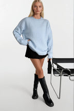 Crew Neck Baby Blue Basic Sweater
