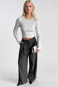 Crew Neck Basic White Knit Blouse