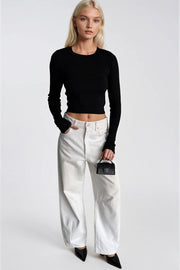 Crew Neck Basic Black Knit Blouse