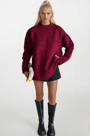 Crew Neck Basic Knit Burgundy Sweater