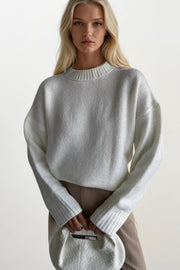 Crew Neck Basic Knit White Sweater