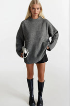 Crew Neck Basic Knit Gray Sweatshirts