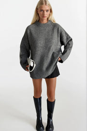Bicycle Neck Basic Knit Gray Sweater