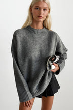 Crew Neck Basic Knit Gray Sweatshirts