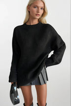 Crew Neck Basic Knit Black Sweatshirts