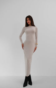 Crew Neck Beige Maxi Dress