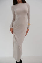 Crew Neck Beige Maxi Dress