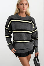 Crew Neck Striped Anthracite Knit Sweater