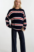 Crew Neck Striped Navy Knit Sweater