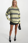 Crew Neck Striped Yellow Knit Sweater