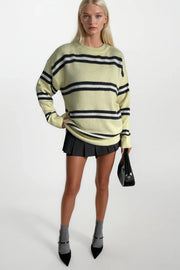 Crew Neck Striped Yellow Knit Sweater