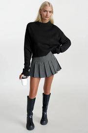 Crew Neck Crop Black Knit Sweater