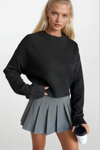 Crew Neck Crop Black Knit Sweater