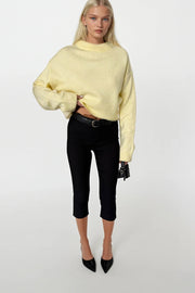 Crew Neck Crop Yellow Knit Sweater
