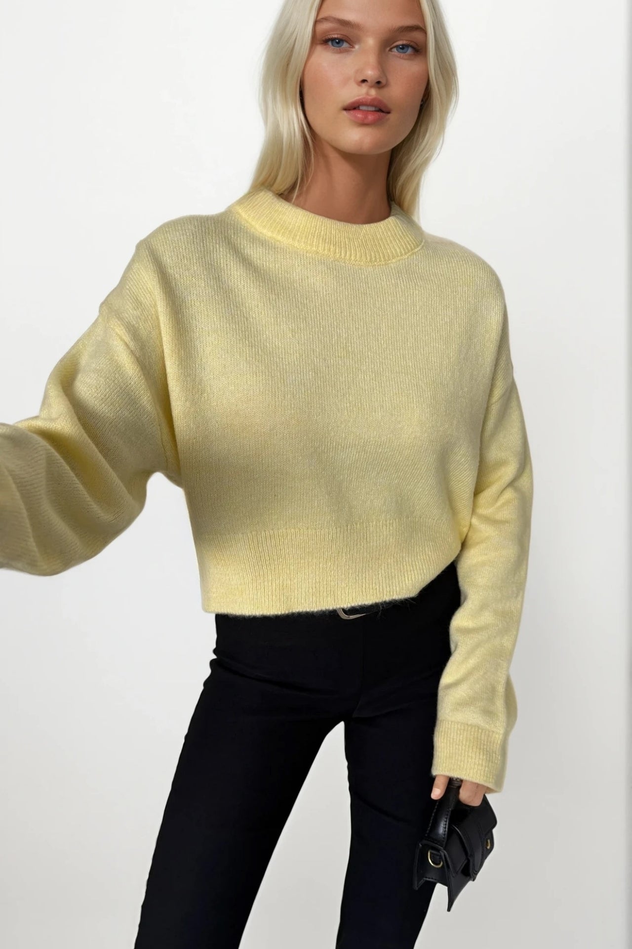 Crew Neck Crop Yellow Knit Sweater