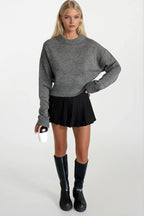 Crew Neck Crop Anthracite Knit Sweater
