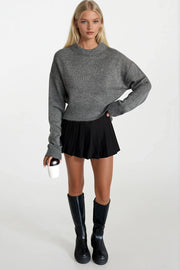 Crew Neck Crop Anthracite Knit Sweater