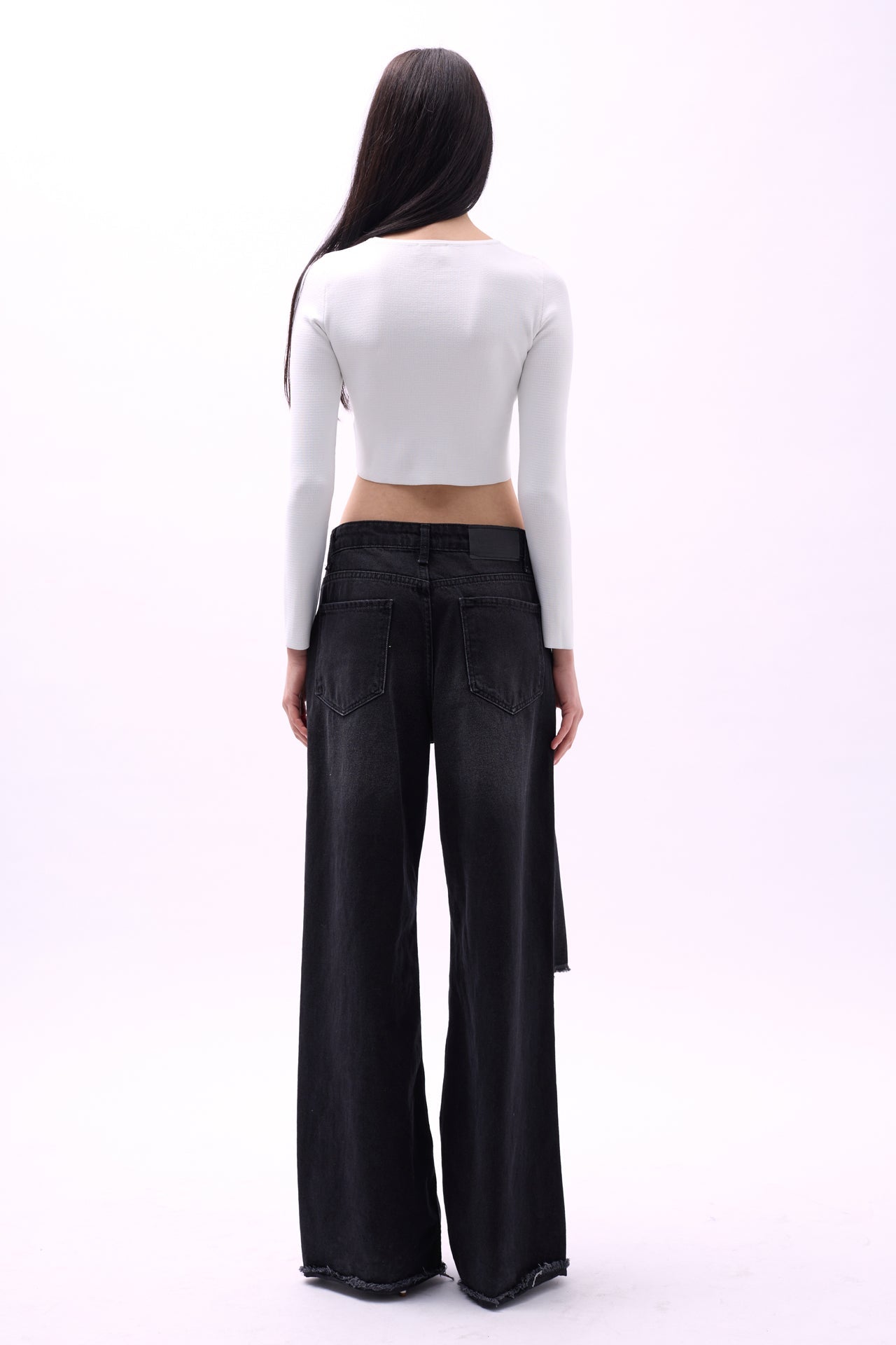 Crew Neck Textured White Crop