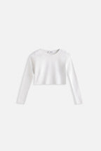 Crew Neck Textured White Crop