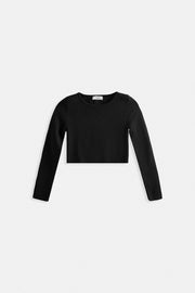 Crew Neck Textured Black Crop