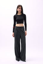 Crew Neck Textured Black Crop