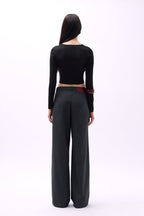 Crew Neck Textured Black Crop