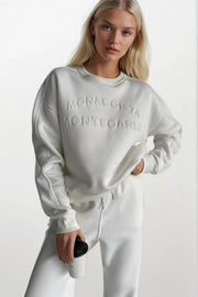 Ecru Crew Neck Embossed Sweatshirt