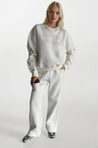 Crew Neck Kabartma Baskili Ecru Sweatshirt