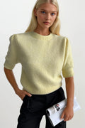 Crew Neck Yellow Short Sleeve Blouse