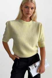 Round Neck Yellow Short Sleeve Blouse